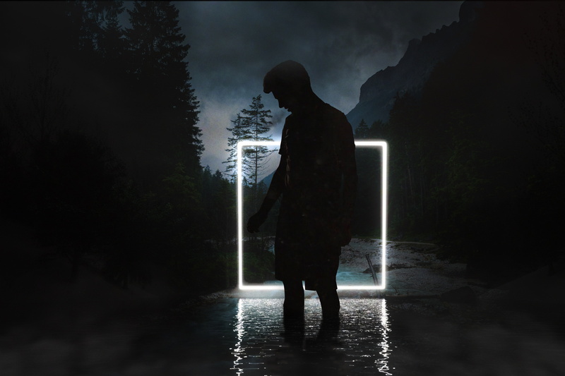 night, forest, neon, river, silence, 5K