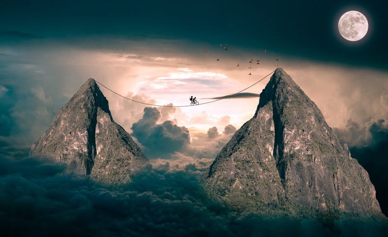 rock, tree, mystical, sky, nature, photoshop, fantasy, scenics - nature, no people, digital composite, space, cloud - sky, winter, full moon, blue sky