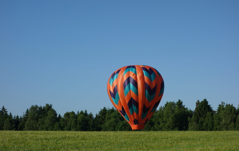 Drive, air Vehicle, burner, Fly, tree, multi Colored, meadow, crash landing, hot air, environment, blue, tranquility, adventure, air, approach, landscape