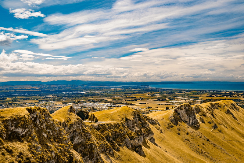 day, countryside, tranquil scene, landscape, 5K, nature, tranquility, plateau, te mata peak, horizon over land, plant, new zealand, horizon, non-urban scene