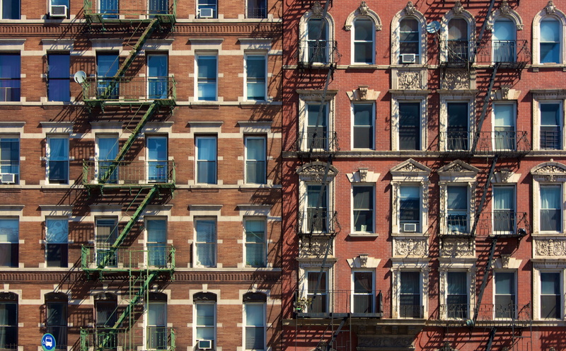 full frame, steps and staircases, no people, window, 5K, city, outdoors, residential district, bricks, fire, Architecture, United States, low angle view