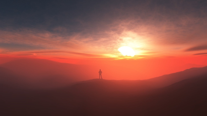 sunset, women, 1080P, scenics - nature, tranquil scene, sky, one person, sunlight, leisure activity, nature, human arm, real people, idyllic, alone, mountains