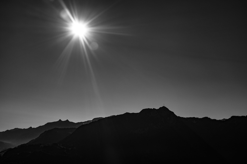 silhouette, low angle view, mountain range, outdoors, tranquility, rock, wandering, ansel adam, physical geography, nature, idyllic, lens flare, 4K, hiking