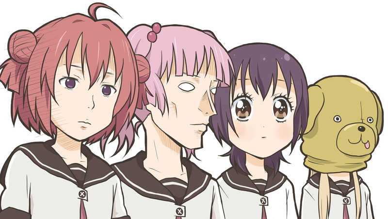 front view, Funami Yui, displeased, vertebrate, anime girls, Yoshikawa Chinatsu, anthropomorphic, Akaze Akari, no people, Toshinou Kyouko, representation