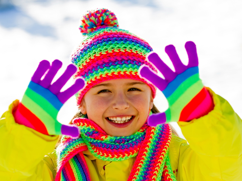 fun, winter, headshot, excitement, clothes, human Face, playing, childhood, laughing, children Only, one Person, girls, yellow, multi Colored, knit, cheerful