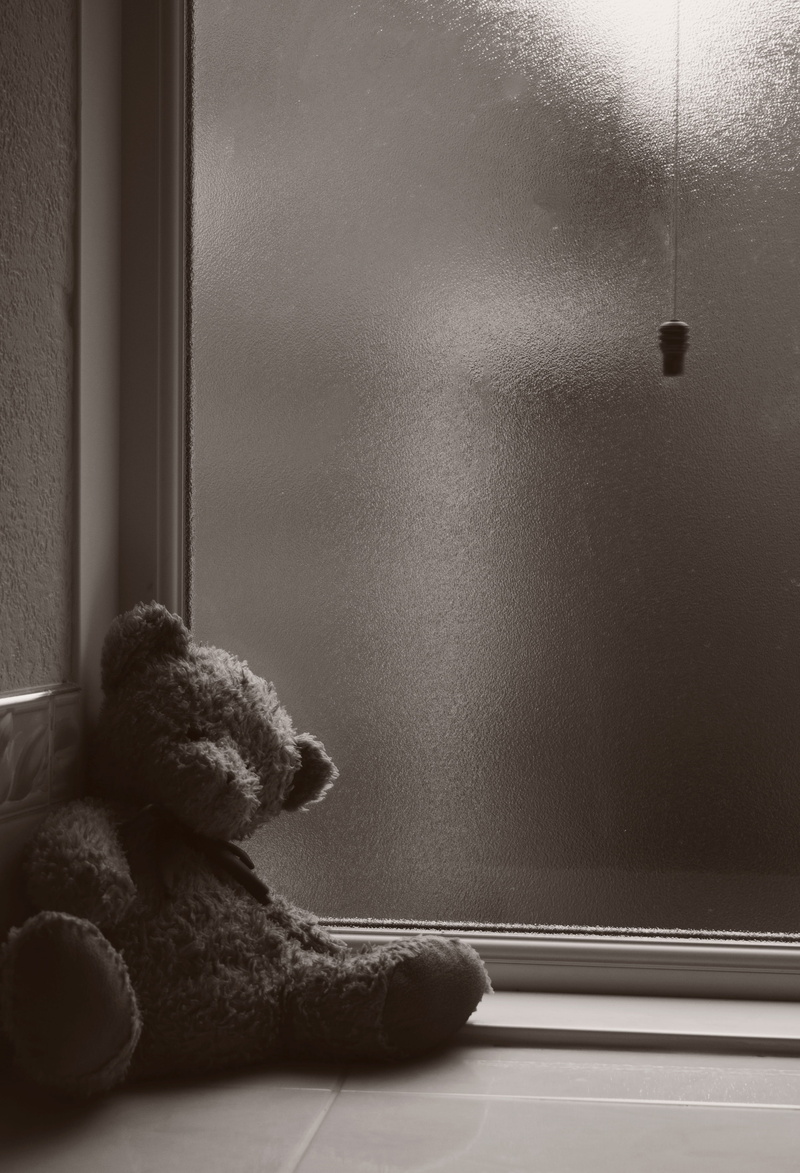 animal representation, Toy, still life, sad, loneliness, lean, wall, childhood, window, 4K, near, domestic room, brown, teddy bear, sadness, glass - material