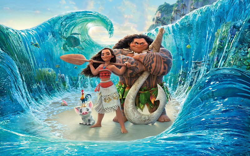 wave, paddle, sea, aboriginal, girl, cartoon, 4K, Walt Disney Pictures, characters, Moana