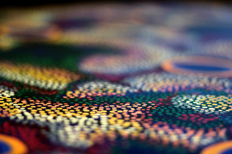 selective focus, full frame, art and craft, trendy, selective, extreme close-up, aboriginal art, close-up, paint, indoors, industry, ornate, no people