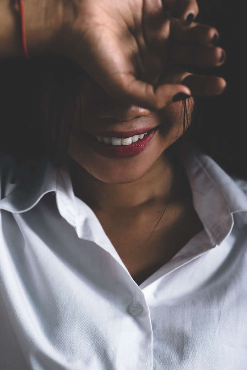 happiness, dark, shows, eyes, young women, women, smiling, hand on face, woman, covering eyes, teeth, cambodia cambodian smile woman tanned skin, smile