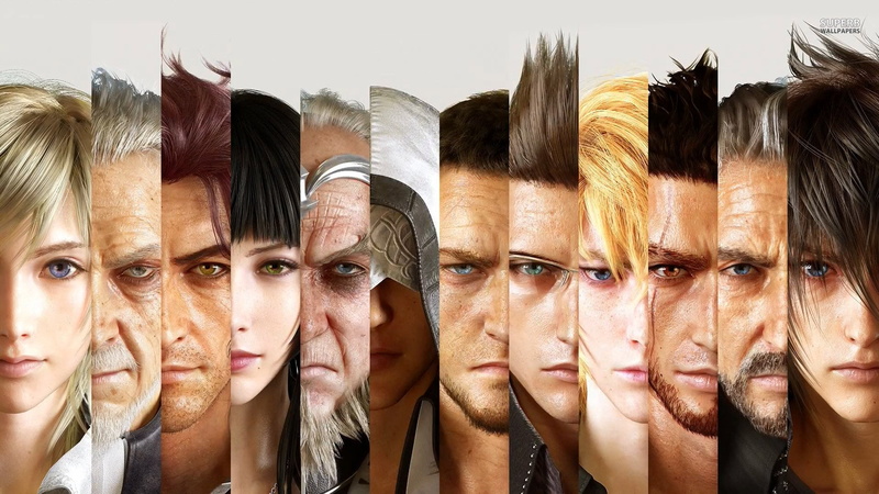portrait, emotion, human hand, indoors, hands covering eyes, people, Final Fantasy, multiple image, group of people, front view, adult, body part, digital composite