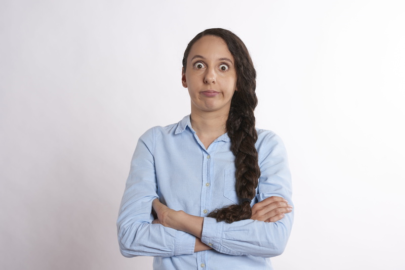 waist up, young adult, annoyed, corporate, isolated, arms, frustrated, expression, brown hair, businesswoman, hairstyle, business, professional, 5K, copy space
