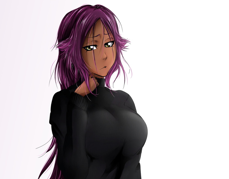 1080P, look, Kamest, embarrassment, gesture, Bleach, chest, girl, art, shihouin yoruichi