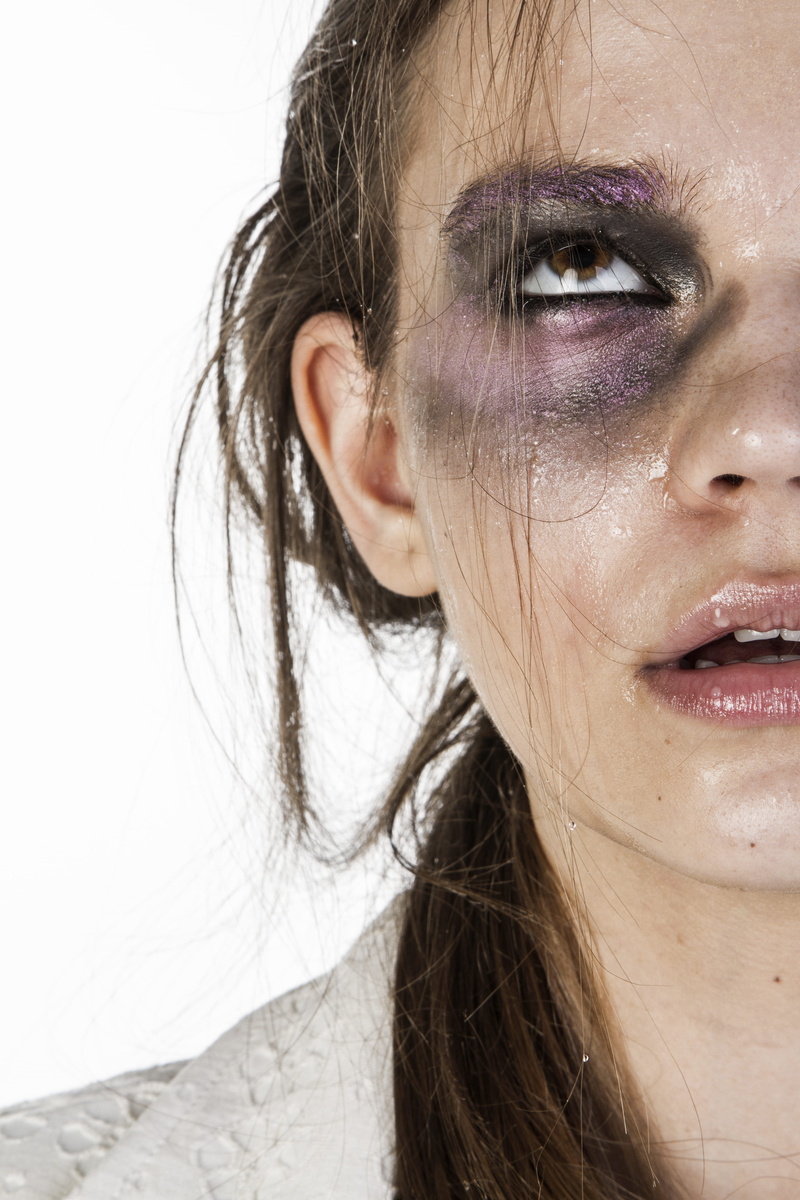 headshot, brown eyes, white background, beautiful woman, painful, hurt, stress, emotional, human body part, facial expression, studio shot, female, sad