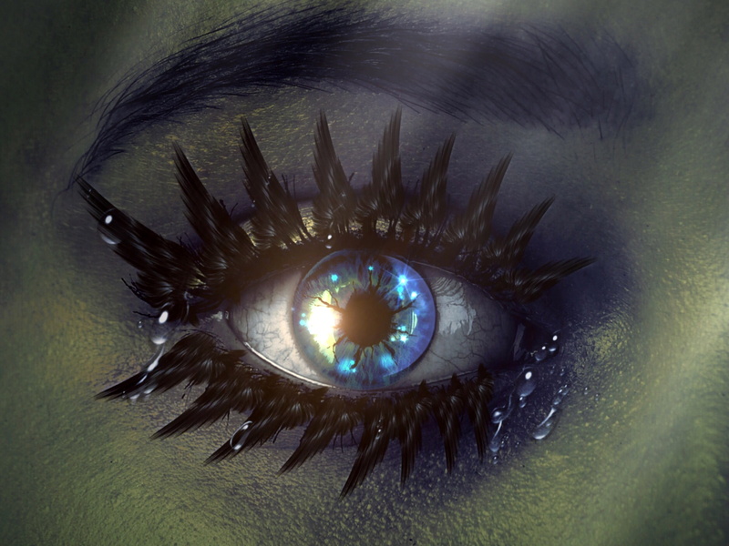looking, creativity, human body part, eyeball, 2K, looking at camera, close-up, eyesight, adult, crying, eyelashes, light, blue, body part, digital composite