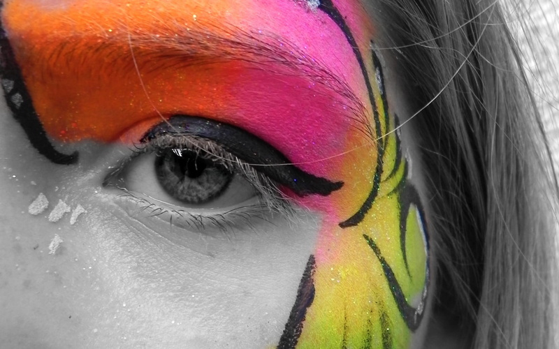 iris - eye, real people, sister, colors, beauty, people, Head, face paint, human Eye, animal eye, beautiful, eyebrow, Face, Colorful, pink, make-up, Butterfly