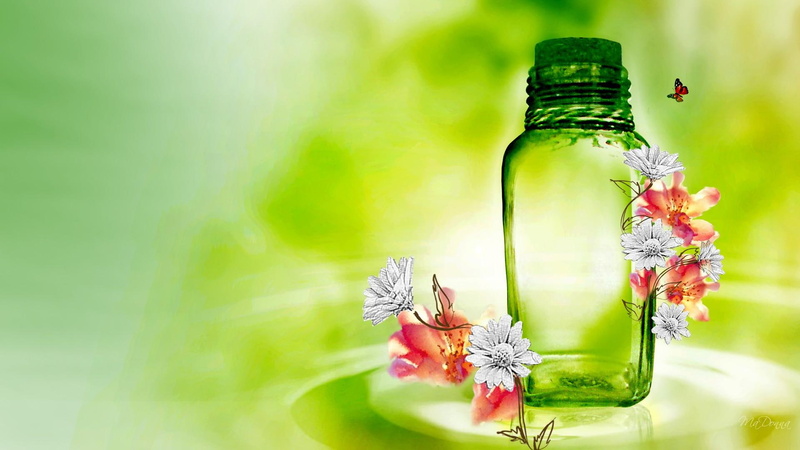 flowers, jar, spring, abstract, antique, 1080P, 3d and abst, summer, green, firefox persona, vintage