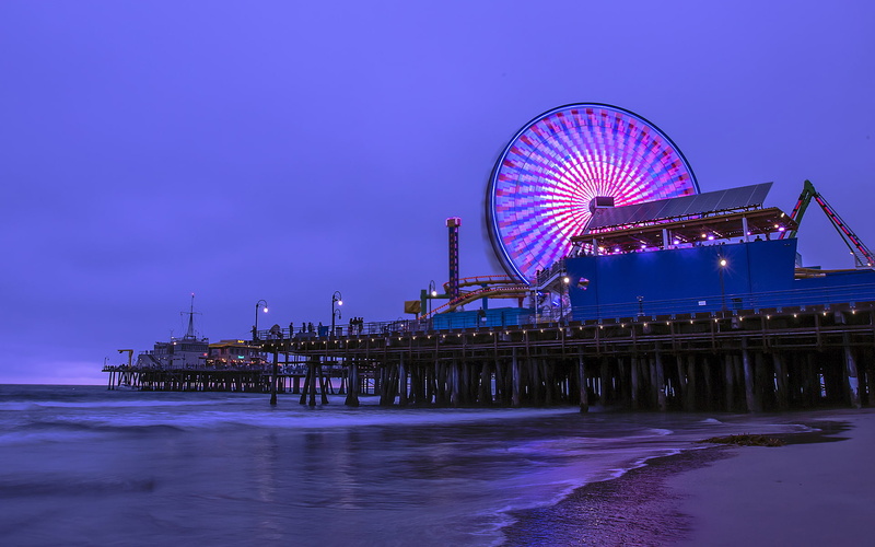 ferris, hd, wheel, beach, 1080P, purple, ocean, nature, pier
