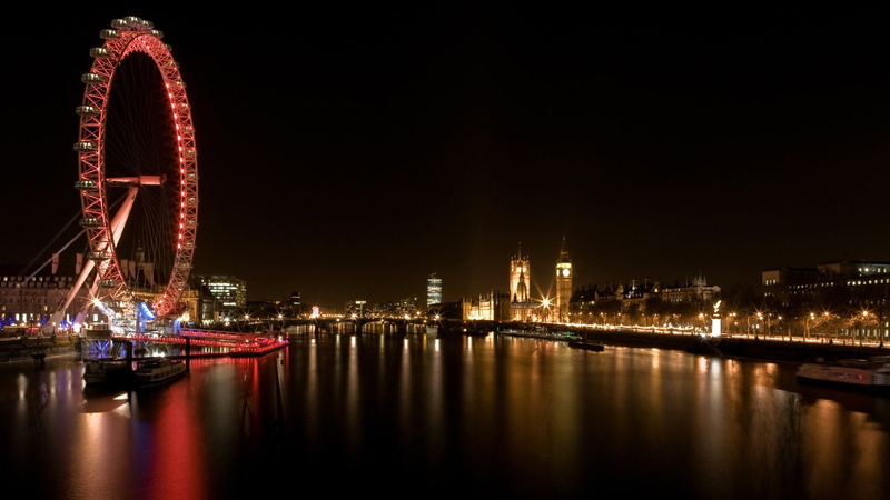night, cityscape, water, amusement park ride, 1080P, reflection, connection, River Thames, no people, waterfront, ferris wheel, nautical vessel, bridge - man made structure