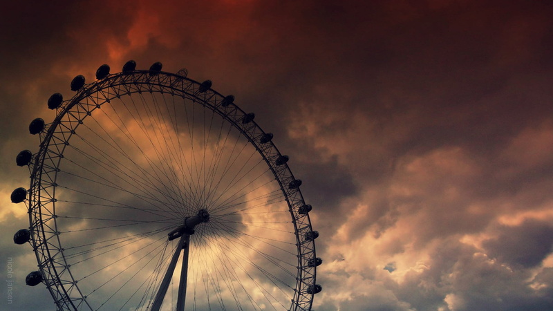 low angle view, silhouette, wheel, spinning, amusement Park Ride, ferris, excitement, ferris Wheel, circle, architecture, city, romantic sky, blue, dusk