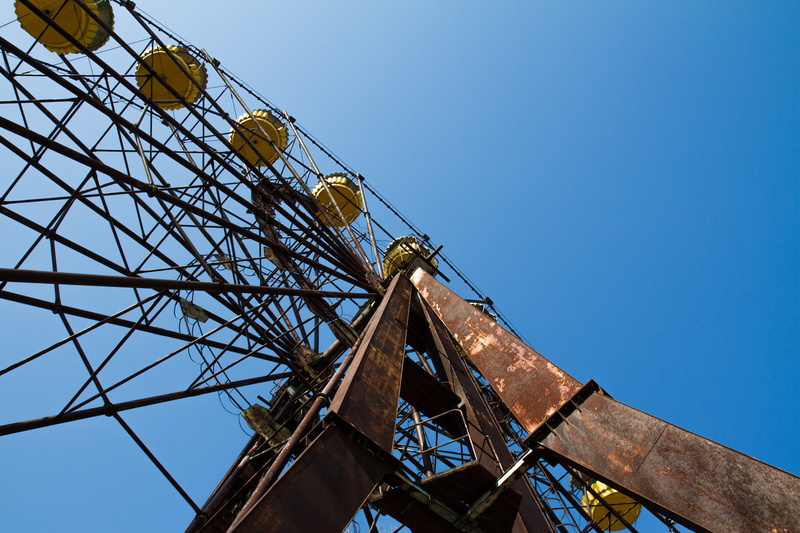amusement park, ferris wheel, travel destinations, day, chernobyl, architecture, low angle view, equipment, outdoors, technology, sky, no people, arts culture and entertainment