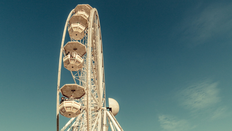 sunny, sky, arts culture and entertainment, amusement park, outdoors, wheel, ferris, built structure, steel, technology, day, tower, architecture, Ferris wheel