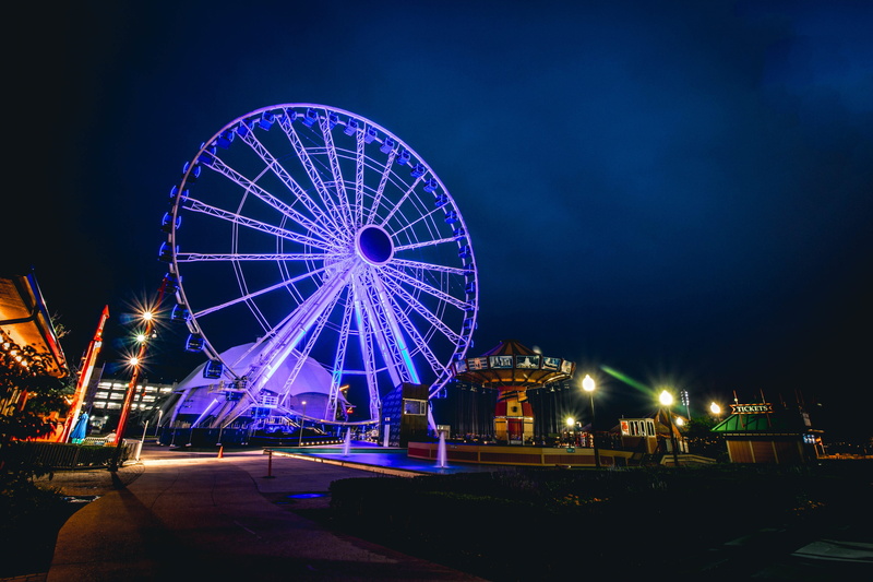 traveling Carnival, transportation, ferris Wheel, Chicago, sky, amusement Park Ride, amusement Park, ferris, 5K, blue, outdoors, illuminated, carnival