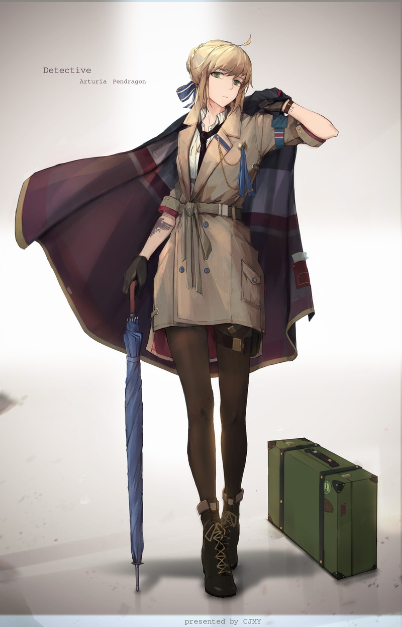 Fate Series, anime girls, Arturia Pendragon, blonde, anime, Saber, 2K, green eyes, Fate/Grand Order, tie, umbrella, Fate/Stay Night