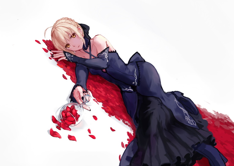 roses, Fate/Stay Night, 720P, blonde, black dress, fate/stay night: heavens feel, Saber Alter, Arturia Pendragon, anime girls, Fate Series