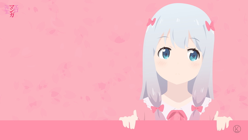 colored background, human representation, headwear, Eromanga-sensei, representation, studio shot, Izumi Sagiri, front view, pink background, toy, creativity
