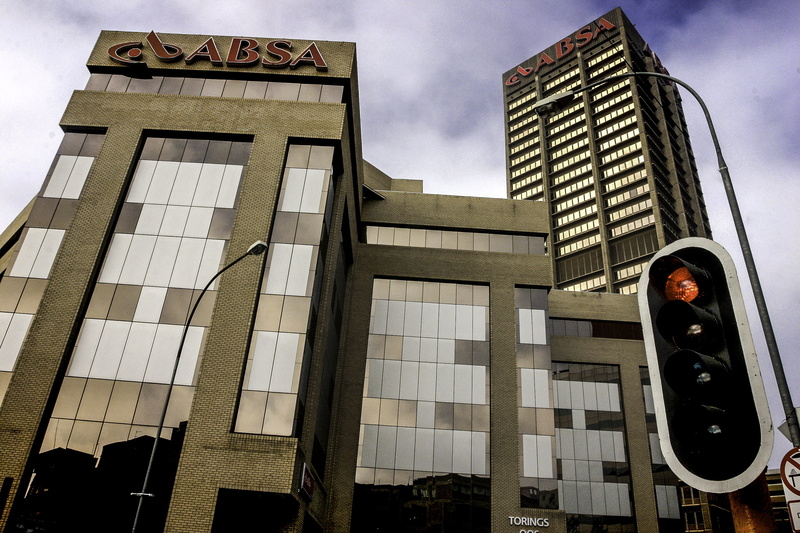 ABSA, low angle view, skyscraper, architecture, South Africa, light, office building exterior, public domain, city, urban Scene, traffic, sign, building Exterior