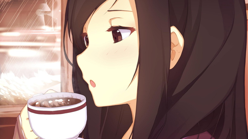 sunlight, close-up, refreshment, cup, brown eyes, window, 1080P, transparent, lighting equipment, human representation, glass - material, brunette, anime girls