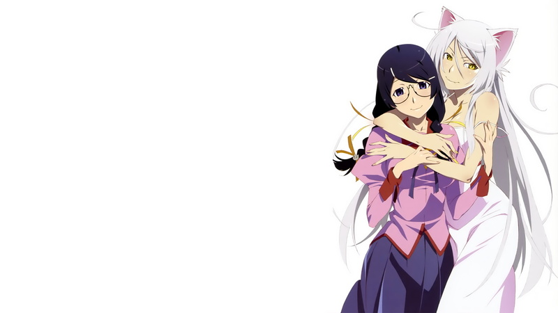 hairstyle, anime girls, standing, Hanekawa Tsubasa, women, mask - disguise, lifestyles, costume, 4K, purple, Monogatari Series, studio shot, three quarter length