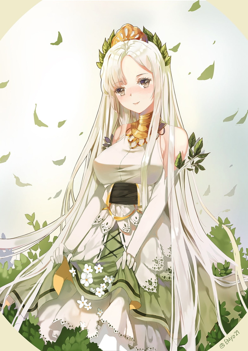 white hair, anime, dress, anime girls, 720P, brown eyes, long hair