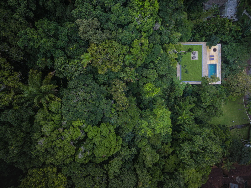 modern, house, rainforest, 1080P, drone photo, rooftops, palm trees, Brasil, forest, jungle, grass, swimming pool, trees