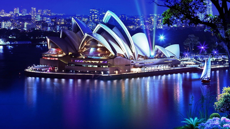 water, illuminated, built structure, travel, dusk, plant, Sydney, Sydney Opera House, architecture, skyscraper, travel destinations, building, office building exterior