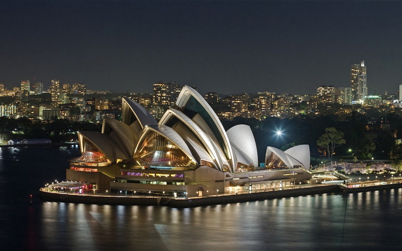 cityscape, sky, no people, water, Sydney Opera House, waterfront, city, building, travel, skyscraper, Australia, illuminated, night, travel destinations
