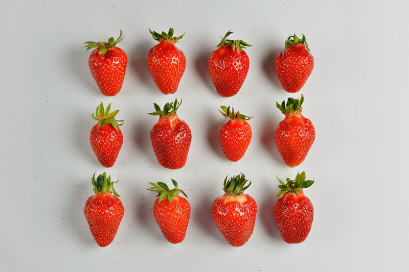 fruit, table, strawberries, close-up, food, in a row, white background, no people, studio shot, strawberry, berry fruit, food and drink, healthy eating