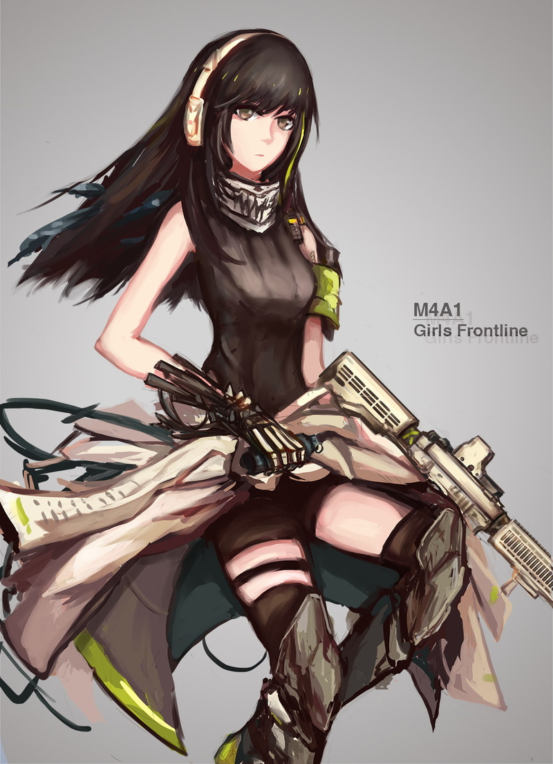 m4a1 (girls frontline), Girls_Frontline, anime, girls with guns, females, young women, studio shot, beautiful people, 720P, gun, adult, hairstyle, teenager