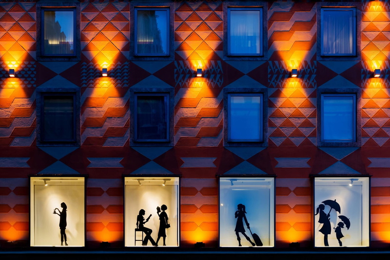 windows, night, city, style of the city, 1080P, style, silhouettes