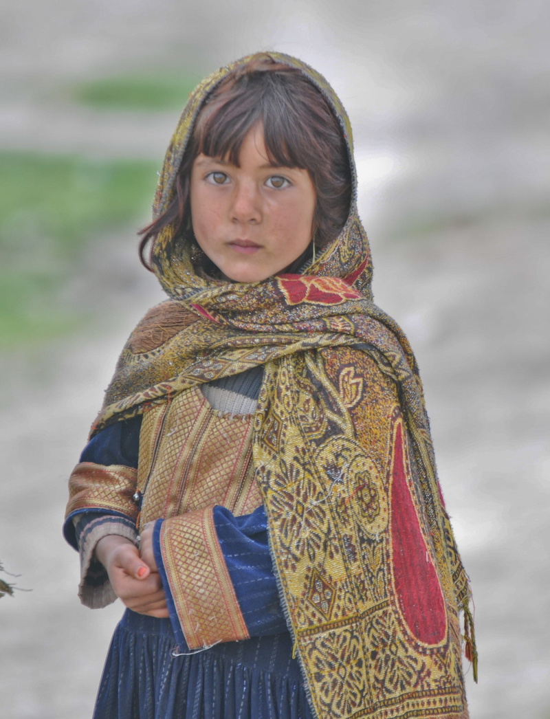 leisure activity, day, child, people, one person, three quarter length, looking at camera, girl, traditional clothing, innocence, nature, blue, casual clothing