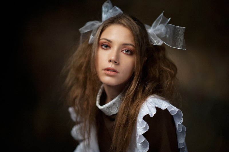 face, girls, hair, one person, Russian women, black background, Ksenia Kokoreva, indoors, offspring, close-up, childhood, clothing, beautiful woman, brown hair