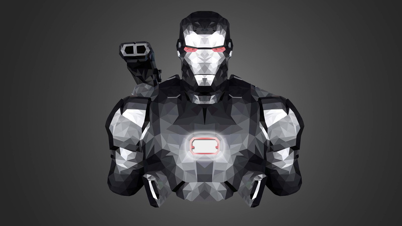 fictional characters, low poly, War Machine, frontal view, minimalism, comic books, Marvel Comics, armor, 2K, Iron Man