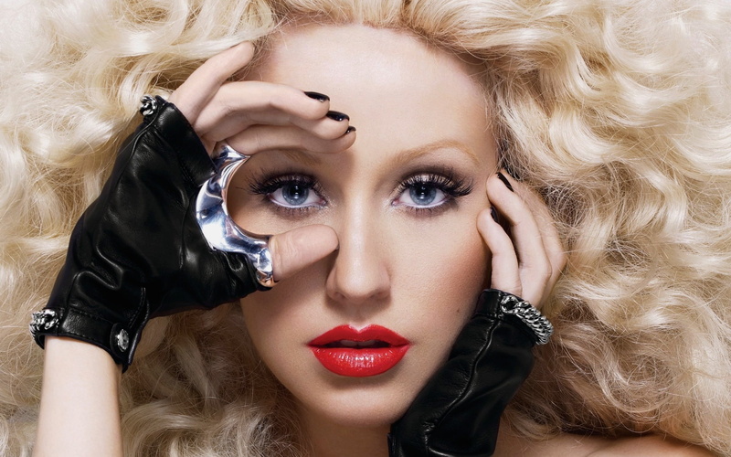 hair, Christina, gloves, woman, black, Aguilera, 1080P, blonde, leather
