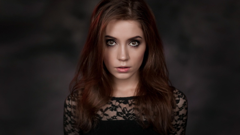depth of field, auburn hair, long hair, brown eyes, portrait, Ksenia Kokoreva, model, women, Dmitriy Korneev, looking at viewer, face, 1080P