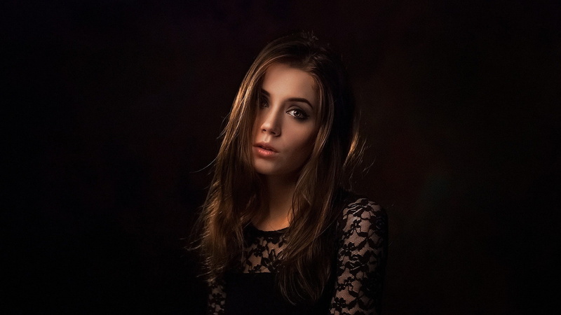 simple background, looking at viewer, long hair, auburn hair, Dmitriy Korneev, women, Ksenia Kokoreva, 1080P, model, face