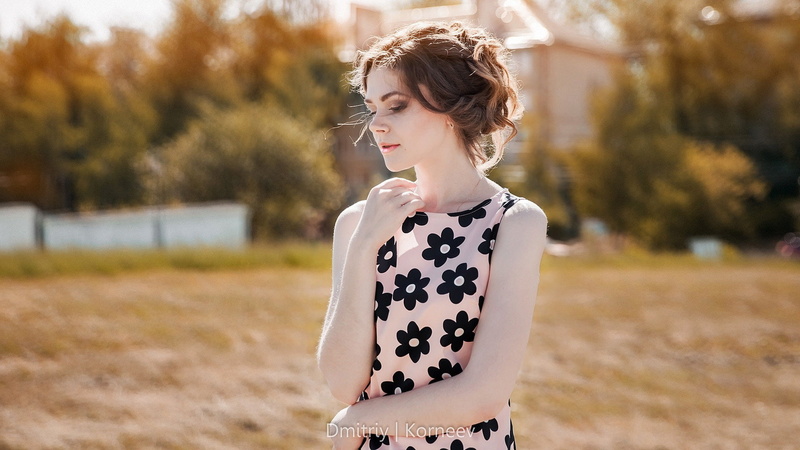 portrait, brunette, dress, women outdoors, Dmitriy Korneev, model, 1080P, women, depth of field