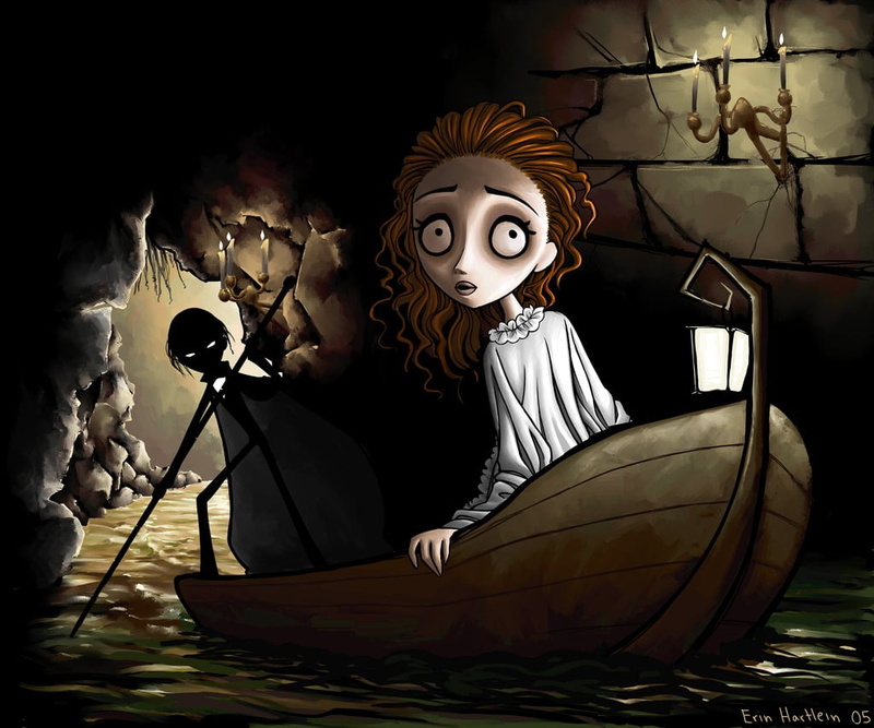 woman, casual clothing, indoors, young adult, cave, carrying, looking at camera, holding, Phantom of the Opera, portrait, adult, representation, pole, dark