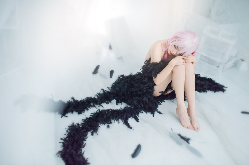fur, sadness, face, feathers, space, image, black, hands, mood, bangs, light background, furniture, window, loneliness, blonde, light, Asian, his head bowed