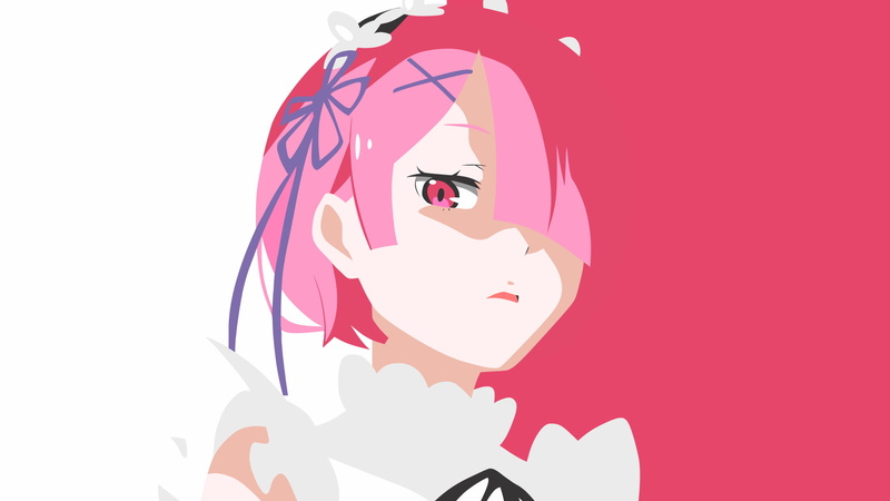 Ram (Re:Zero), 1080P, simple background, pink hair, minimalism, anime girls, Re:Zero Kara Hajimeru Isekai Seikatsu, Yuki-Neh