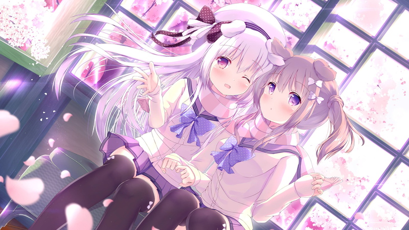 miniskirt, purple eyes, loli, stockings, white hair, 4K, long hair, anime girls